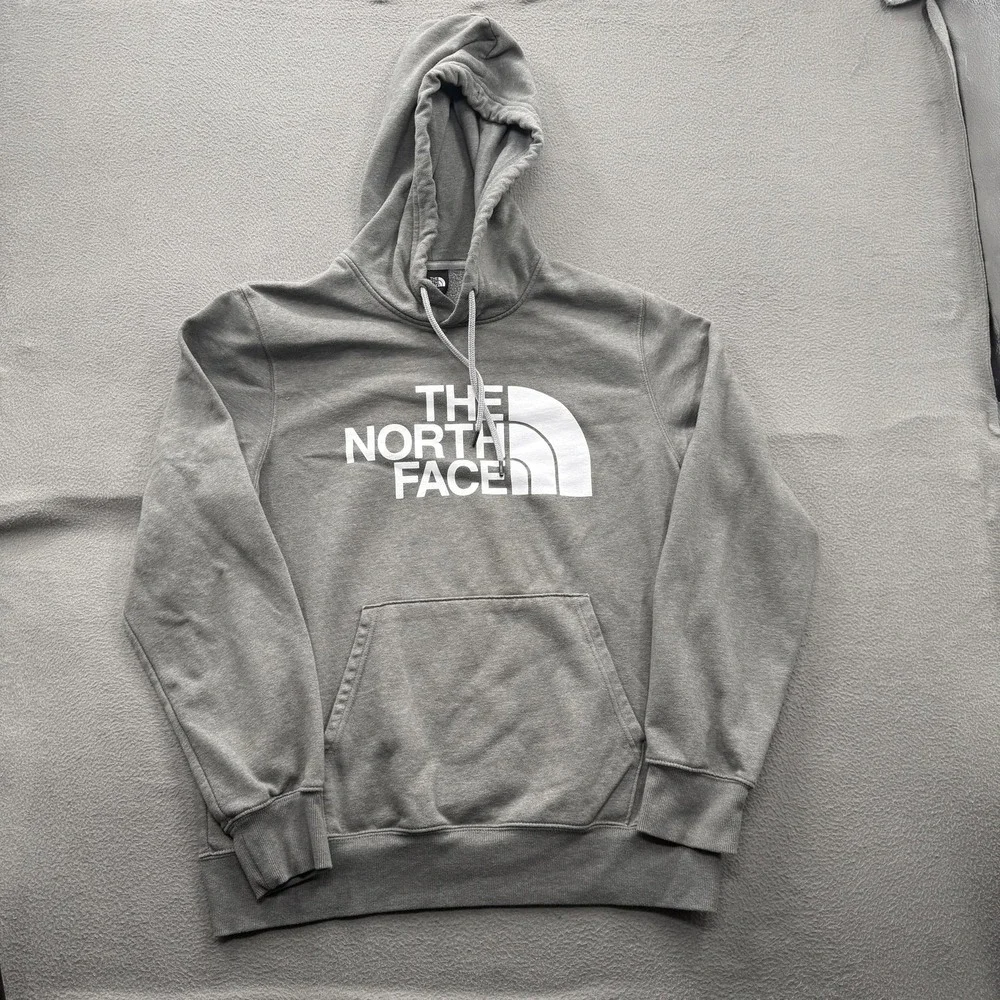 The North Face Hoodie Mens Large Gray Pullover Fleece Sweatshirt Graphic Logo